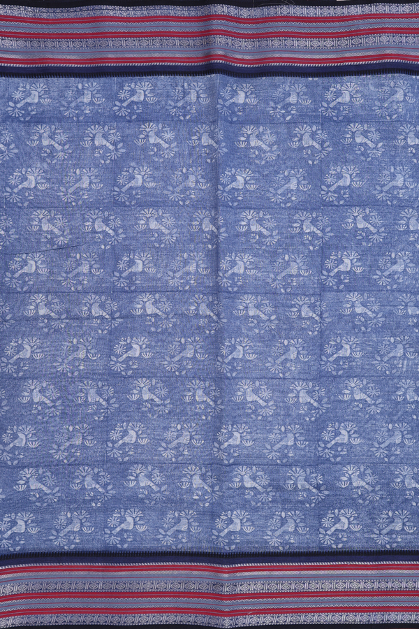 Chanderi Silk Cotton Saree In Blue With Printed Design