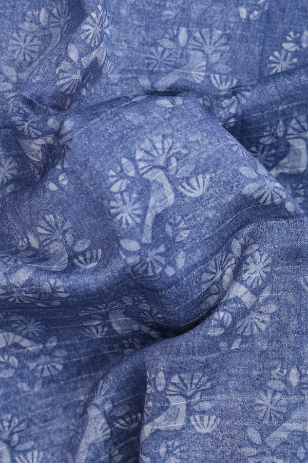 Chanderi Silk Cotton Saree In Blue With Printed Design