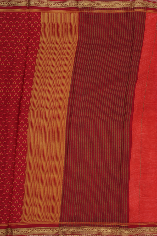 Crepe Saree In Crimson Red With Floral Buttas
