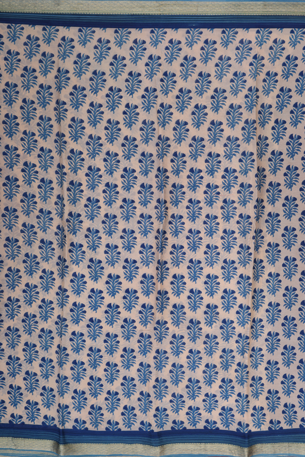 Crepe Saree In Beige With Floral Printed Design