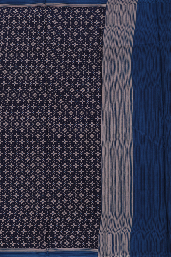 Crepe Saree In Navy Blue With Printed Floral Design