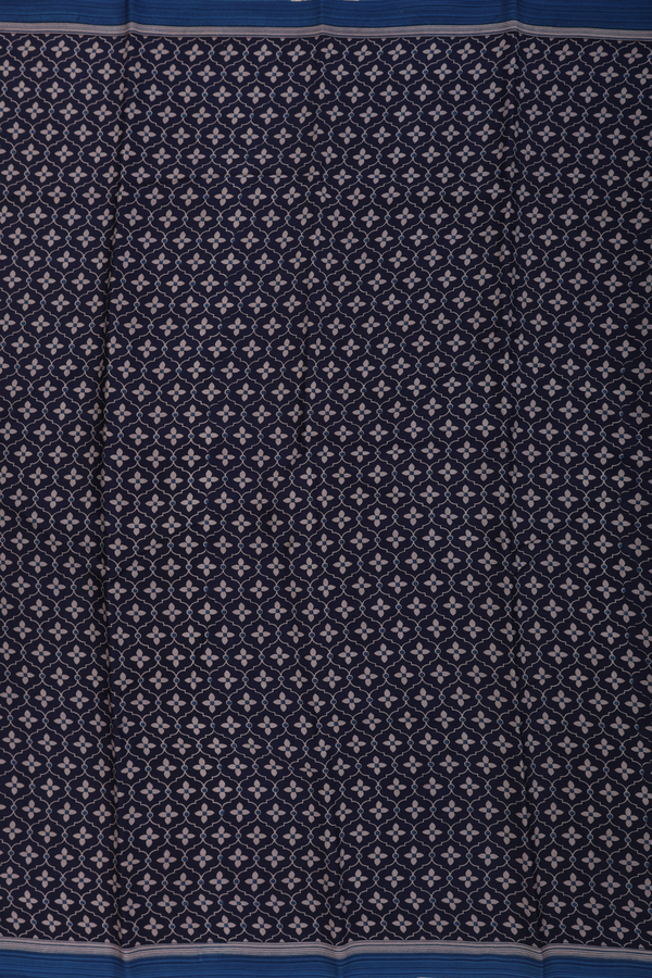 Crepe Saree In Navy Blue With Printed Floral Design