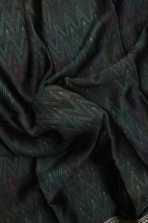 Crepe Saree In Forest Green With Chevron Design