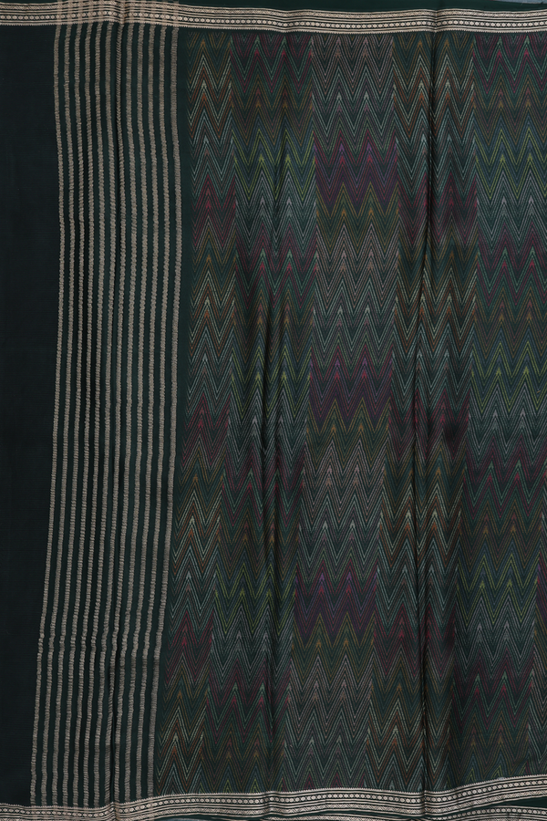 Crepe Saree In Forest Green With Chevron Design