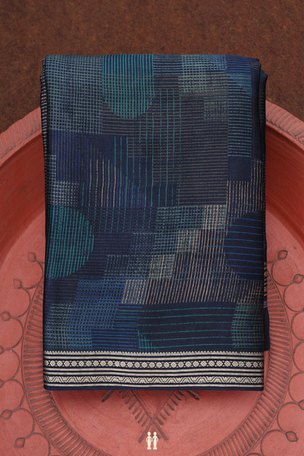 Crepe Saree In Navy Blue With Allover Printed Design