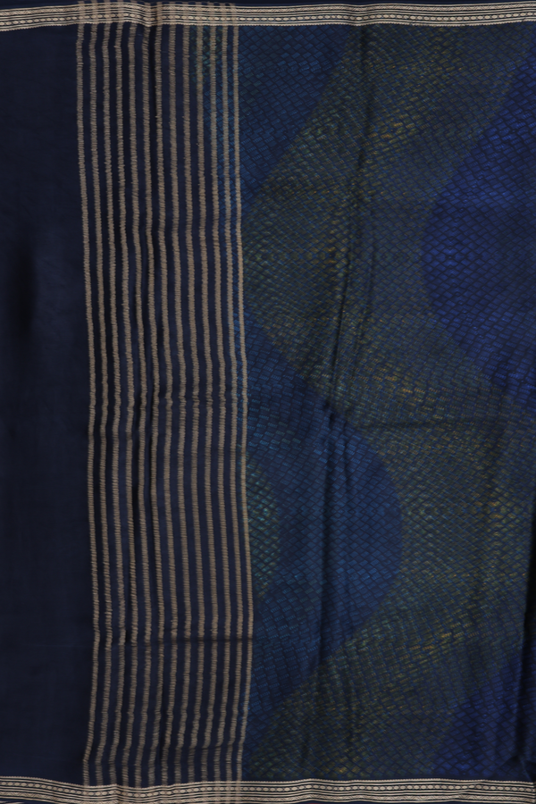 Crepe Saree In Navy Blue With Allover Printed Design