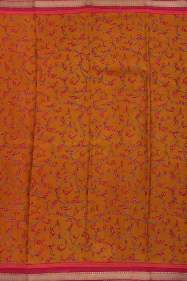 Crepe Saree In Ginger Orange With Floral Printed Design