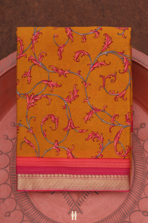 Crepe Saree In Ginger Orange With Floral Printed Design