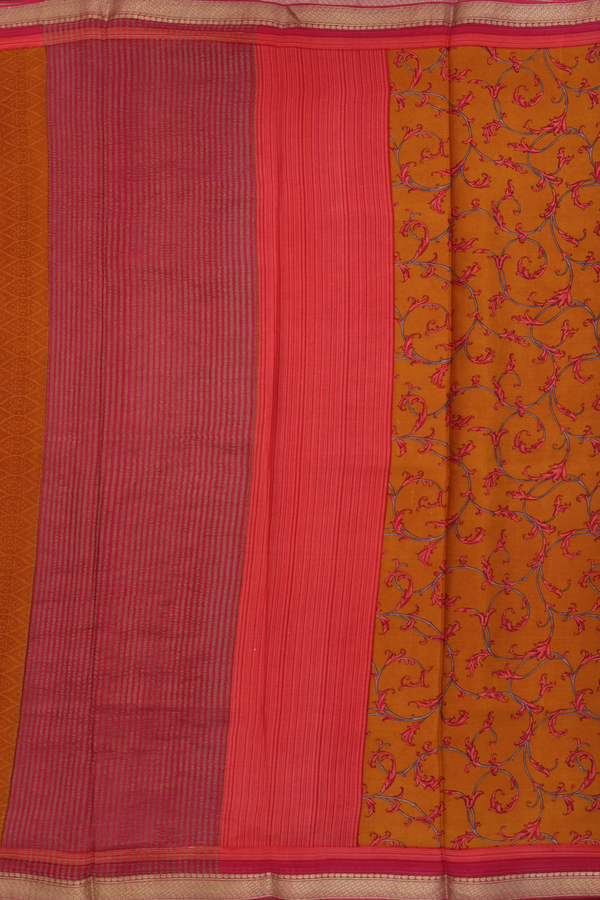 Crepe Saree In Ginger Orange With Floral Printed Design