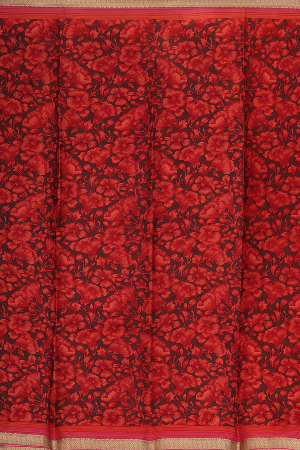 Crepe Saree In Brown With Floral Design