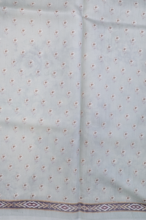 Organza Silk Saree In White With Floral Printed Design