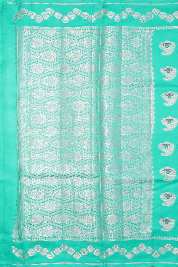 Raw Silk Saree In Sea Green With Paisley Motifs
