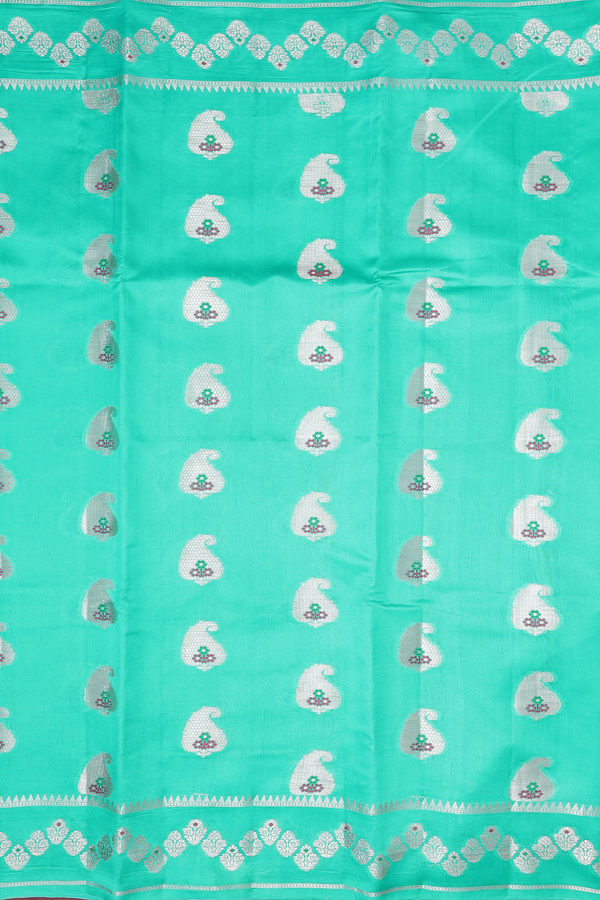 Raw Silk Saree In Sea Green With Paisley Motifs