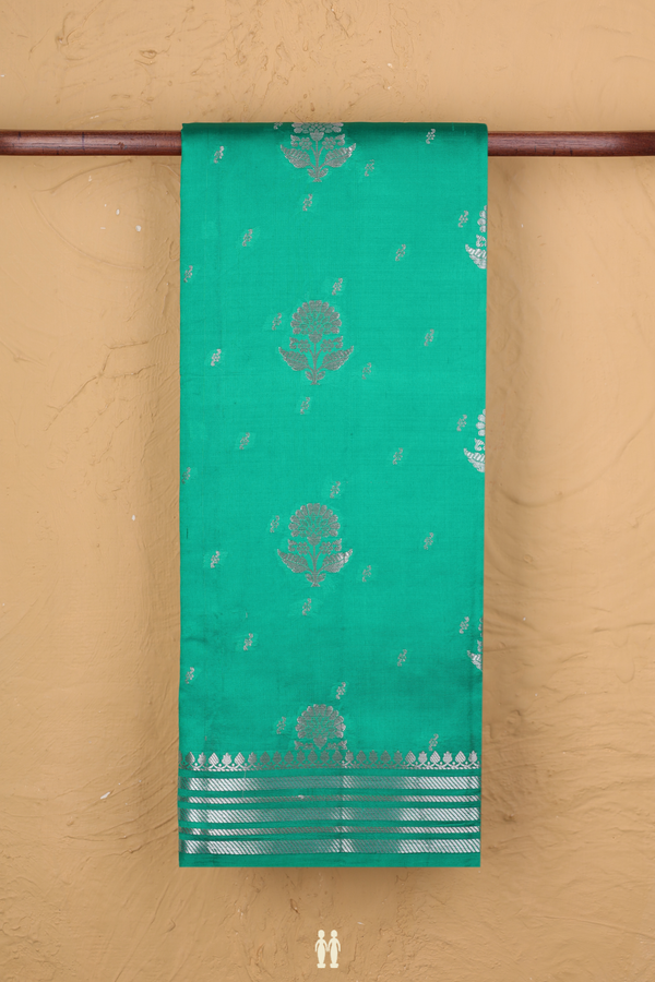 Raw Silk Saree In Sea Green With Floral Buttas
