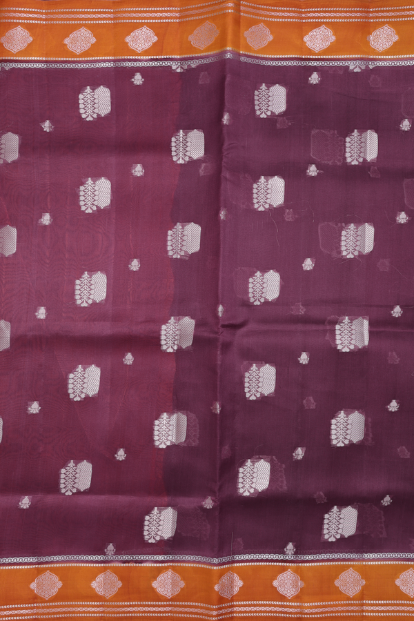 Raw Silk Saree In Plum Brown With Zari Motifs
