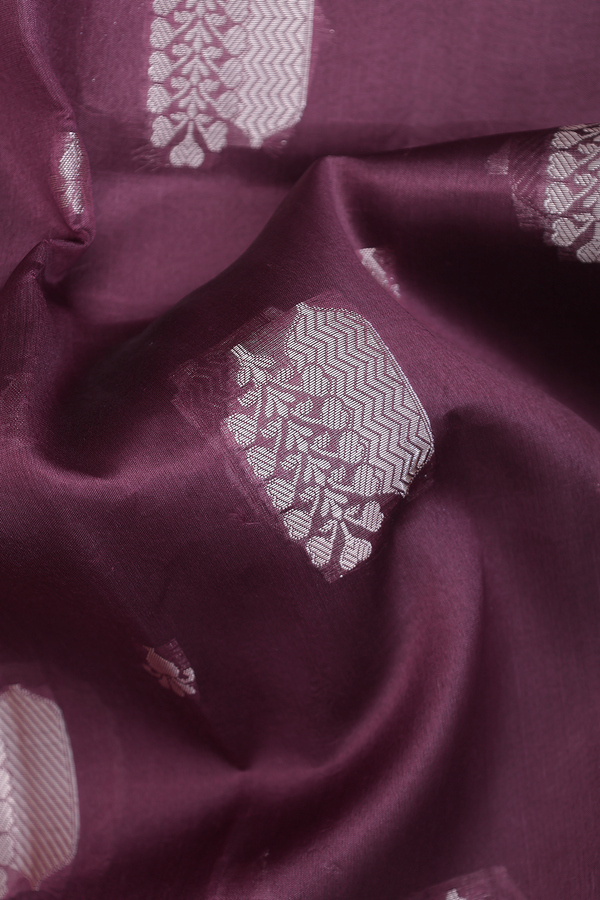 Raw Silk Saree In Plum Brown With Zari Motifs