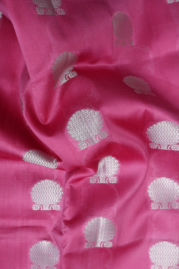 Raw Silk Saree In Punch Pink With Zari Motifs