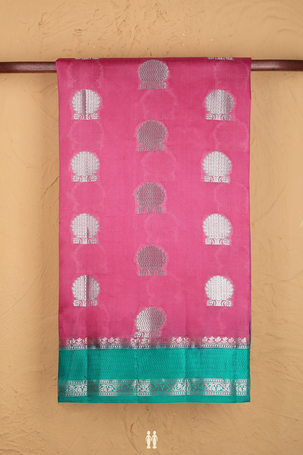 Raw Silk Saree In Punch Pink With Zari Motifs