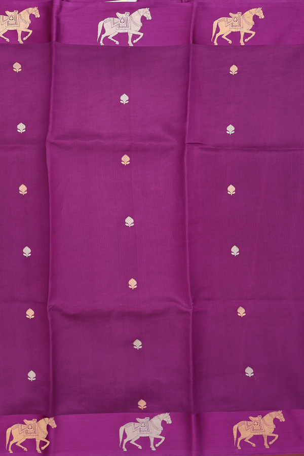 Raw Silk Saree In Grape Purple With Floral Buttas