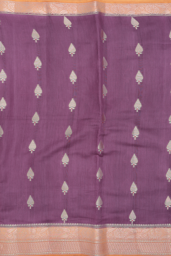 Raw Silk Saree In Plum Brown With Floral Buttas