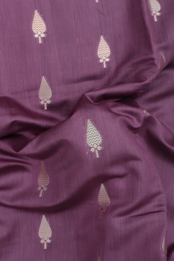 Raw Silk Saree In Plum Brown With Floral Buttas