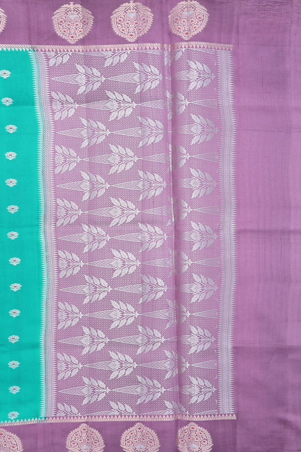 Raw Silk Saree In Peacock Green With Floral Buttas