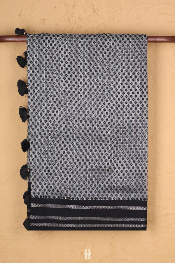 Chanderi Silk Cotton Saree Grey With Printed Design