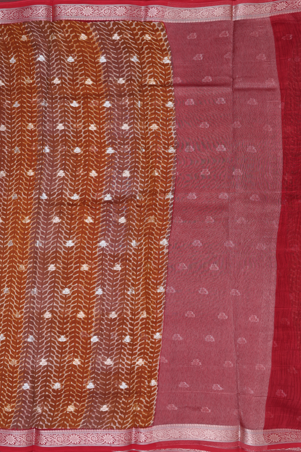 Chanderi Cotton Saree In Shades Of Brown With Zari Buttas