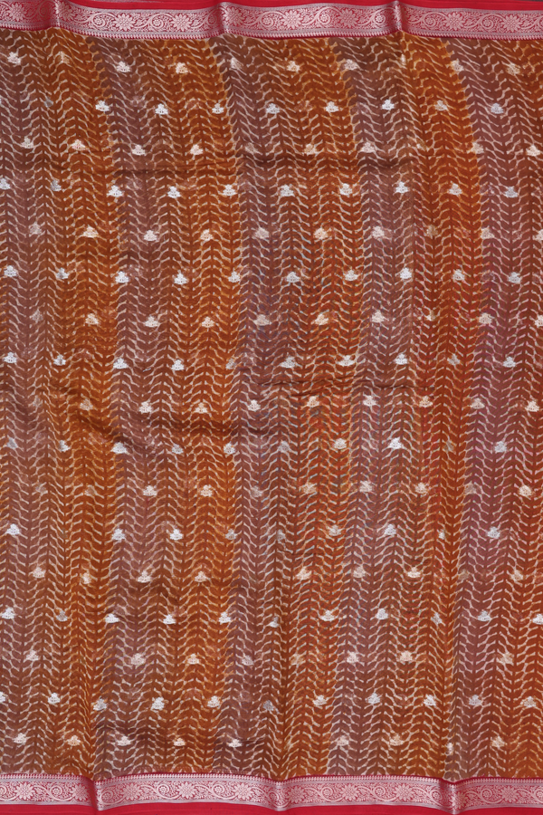 Chanderi Cotton Saree In Shades Of Brown With Zari Buttas