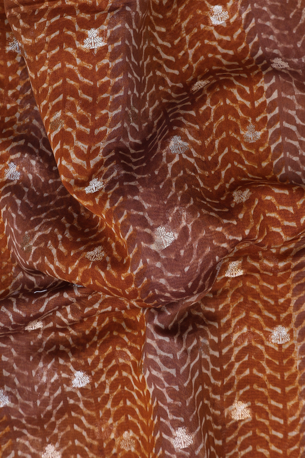 Chanderi Cotton Saree In Shades Of Brown With Zari Buttas
