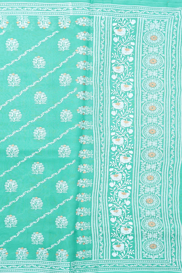 Organza Silk Saree In Sea Green With Diagonal Design