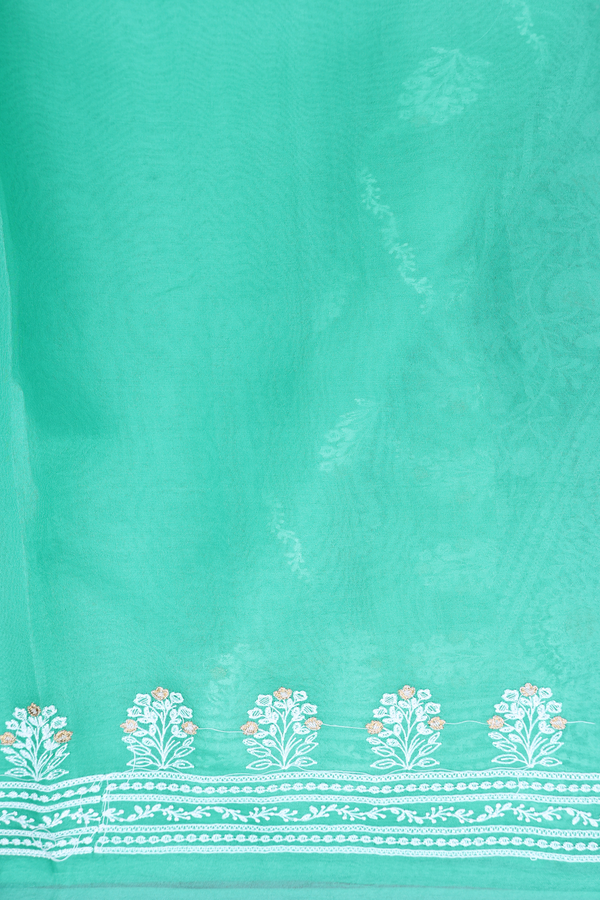 Organza Silk Saree In Sea Green With Diagonal Design
