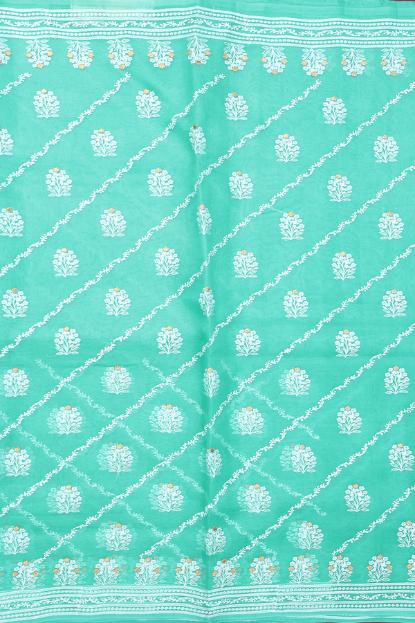 Organza Silk Saree In Sea Green With Diagonal Design