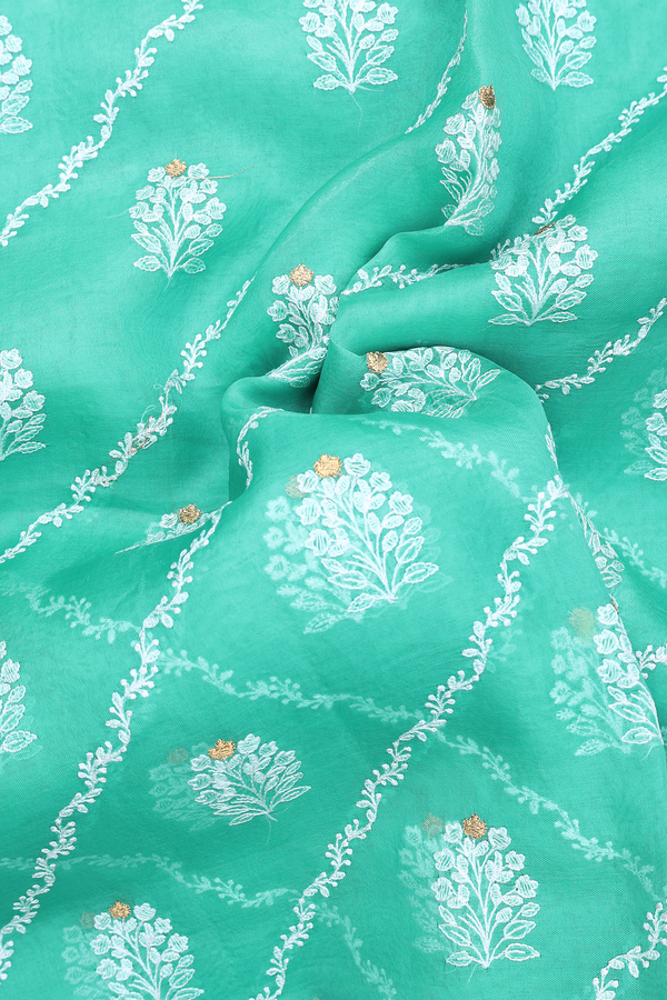 Organza Silk Saree In Sea Green With Diagonal Design