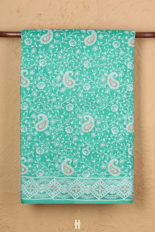 Organza Silk Saree In Sea Green With Embroidered Design