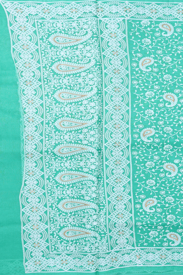 Organza Silk Saree In Sea Green With Embroidered Design