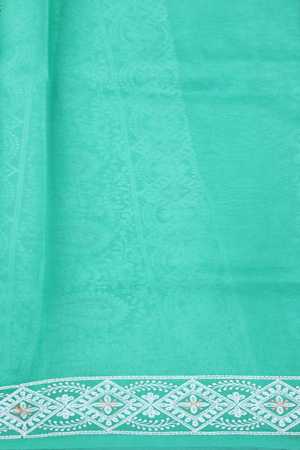 Organza Silk Saree In Sea Green With Embroidered Design