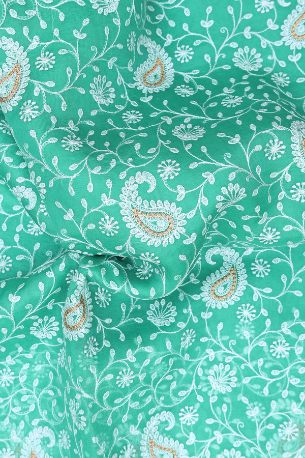 Organza Silk Saree In Sea Green With Embroidered Design