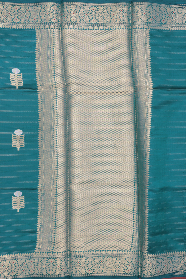 Raw Silk Saree In Teal Blue With Zari Motifs