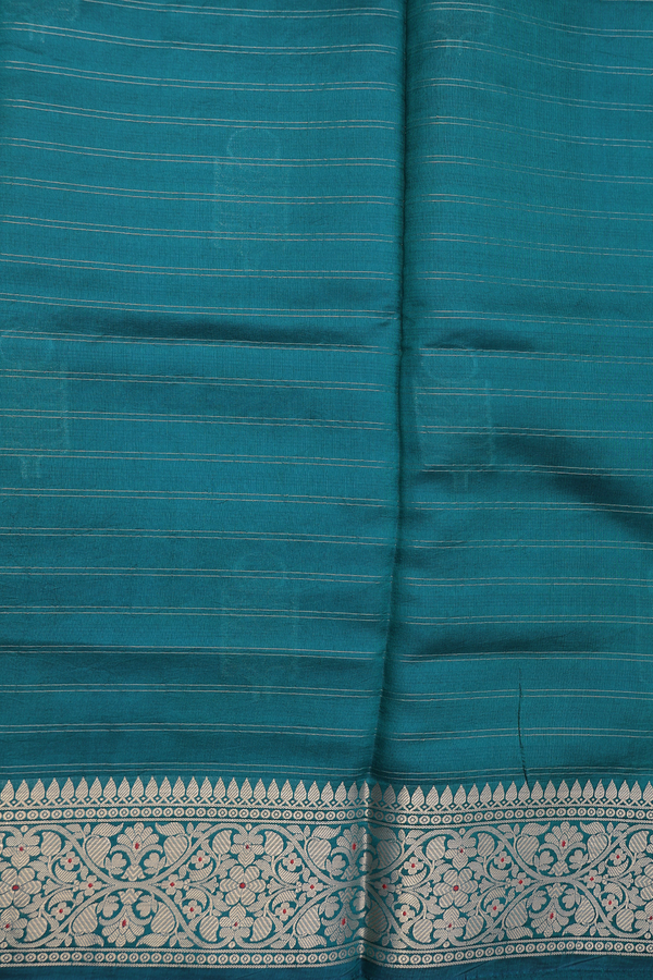 Raw Silk Saree In Teal Blue With Zari Motifs