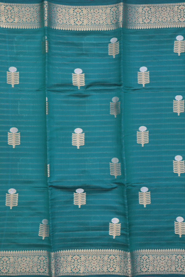Raw Silk Saree In Teal Blue With Zari Motifs