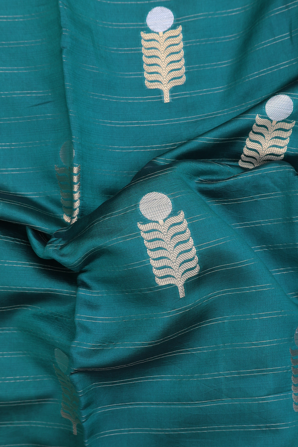 Raw Silk Saree In Teal Blue With Zari Motifs
