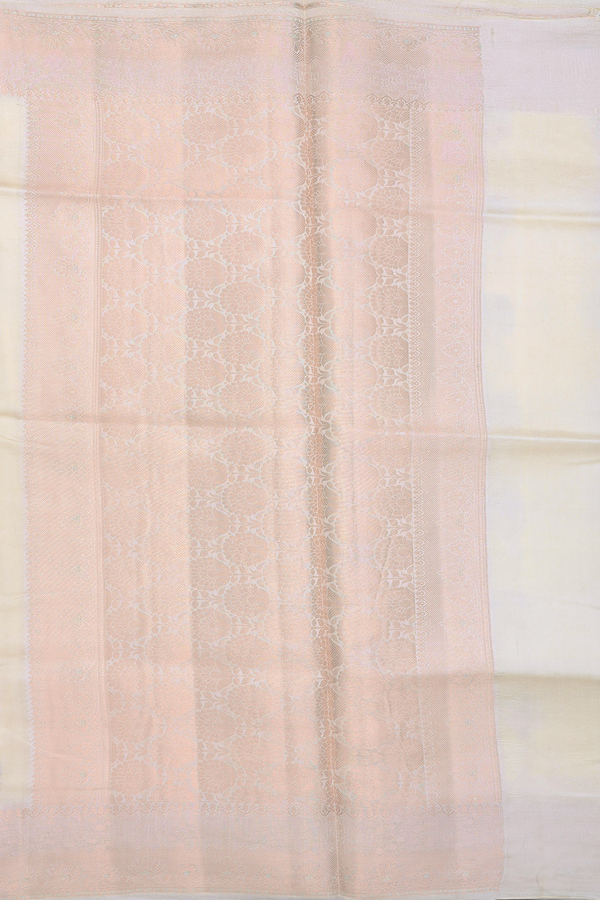 Raw Silk Saree In White With Floral Buttas