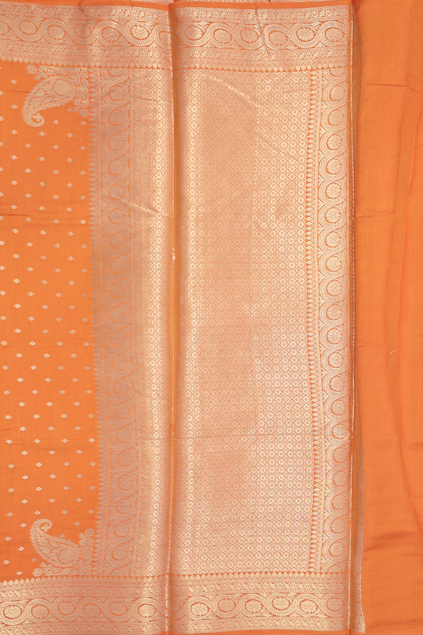Raw Silk Saree In Royal Orange With Floral Buttis