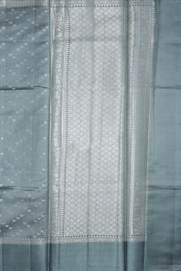 Raw Silk Saree In Aegean Blue With Allover Design