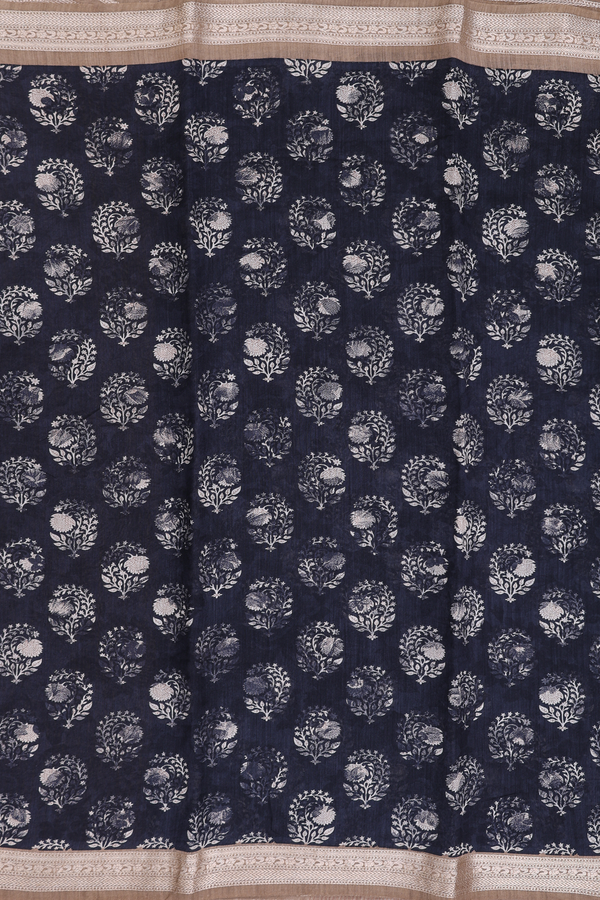Chanderi Silk Cotton Saree Black With Floral Design