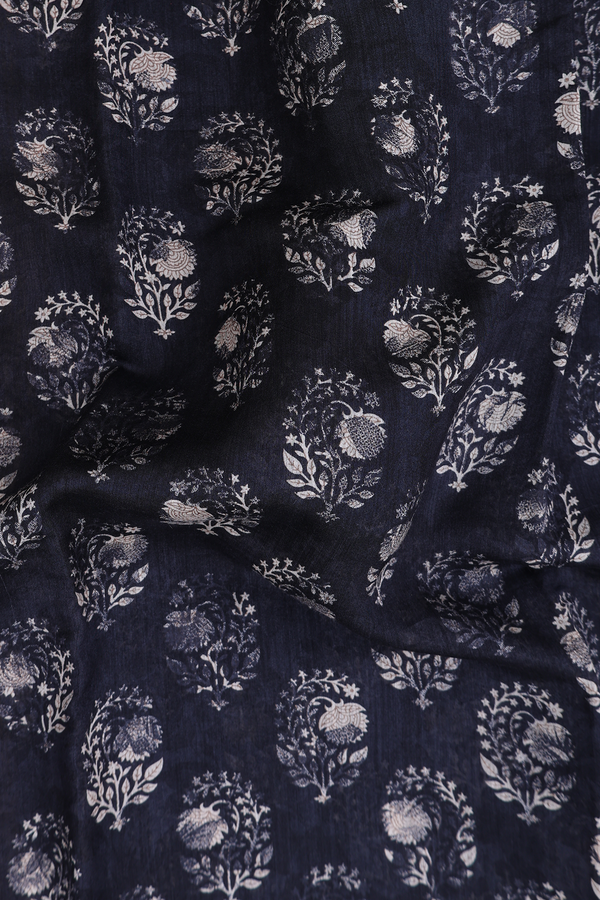 Chanderi Silk Cotton Saree Black With Floral Design