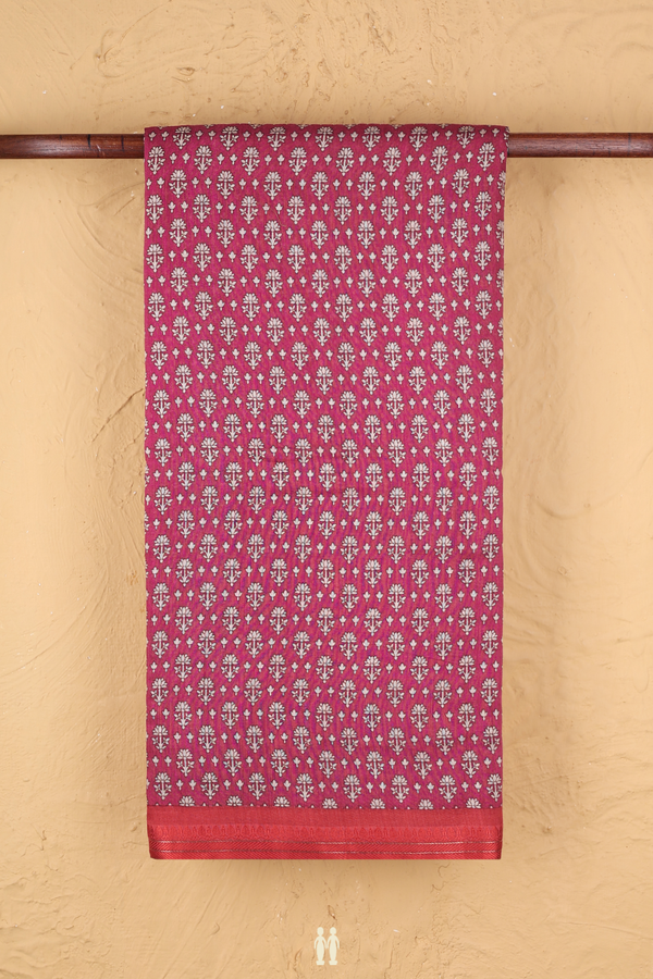 Tussar Silk Saree In Berry Purple With Floral Design
