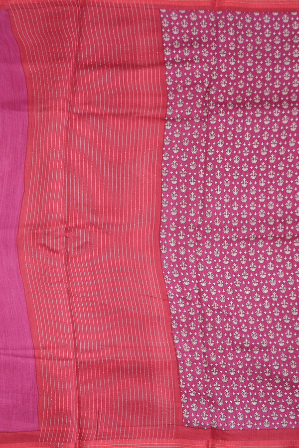 Tussar Silk Saree In Berry Purple With Floral Design