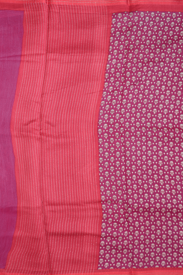 Tussar Silk Saree In Berry Purple With Floral Design